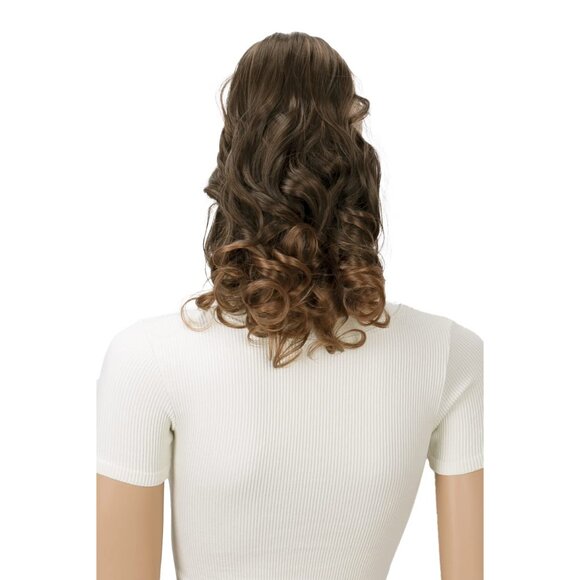 2 In 1 Ponytail Hairpiece Synthetic Brown Wavy 12/14 Inch Clip Extension - Picture 3 of 9